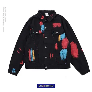 

UNCLEDONJM Graffiti Hip Hop Jean Jacket Men 2020 Art Gone Mad Turn Down Collar Denim Jackets Men Streetwear Clothes LF-IT060