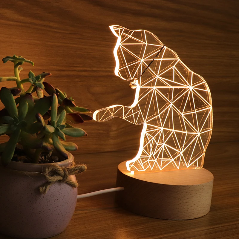 3D Светодиодная лампа Usb круглая кошка электрическая лампа кошка ночник на Amazon