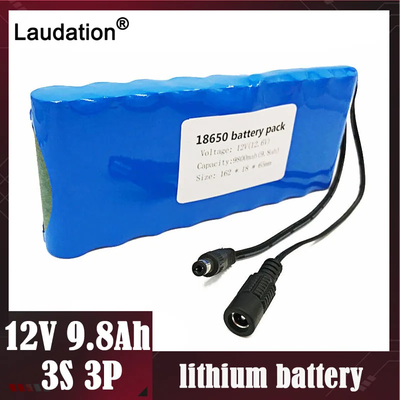 Laudation 12V аккумулятор 9.8ah портативный супер Перезаряжаемый 18650 чехол литий-ионный аккумулятор Емкость батареи постоянного тока CCTV Cam мониторы