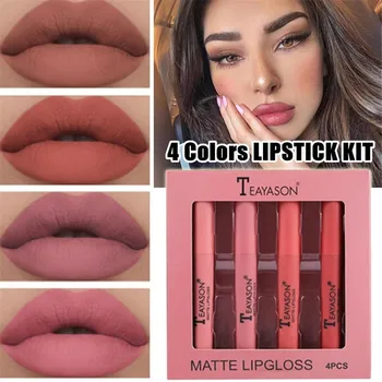 

4Pcs/Set Matte Velvet Sexy Lipgloss Set Cosmetic Lip Tint Waterproof Long Lasting Lip Stick Moisturizer Liquid Lipstick Makeup