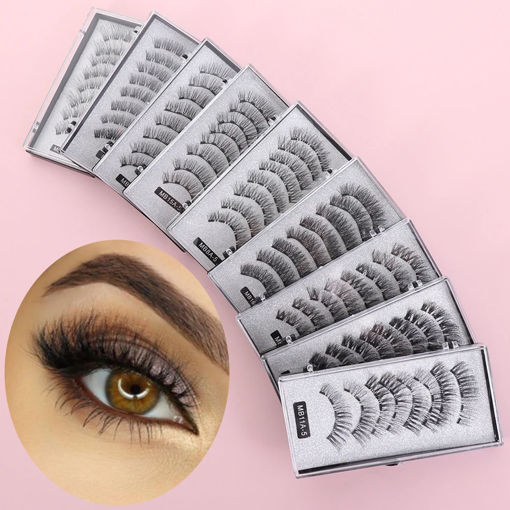 8PCS 5 Magnets 3D Magnetic Eyelashes Natural Long Lasting Handmade Mink Eye Lashes No Glue No Magnetic Needed Eye Makeup Tools