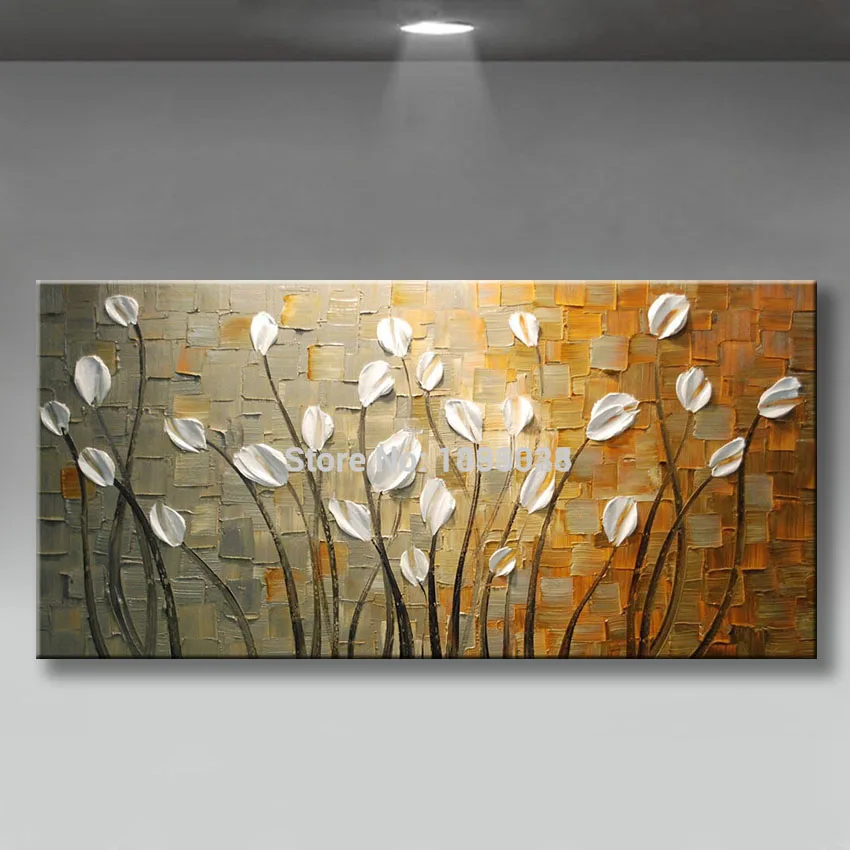 

Frameless Hand-painted Abstract Oil Painting modern Thick oil Knife white flowers on Canvas Pictures wall Art Home Decor