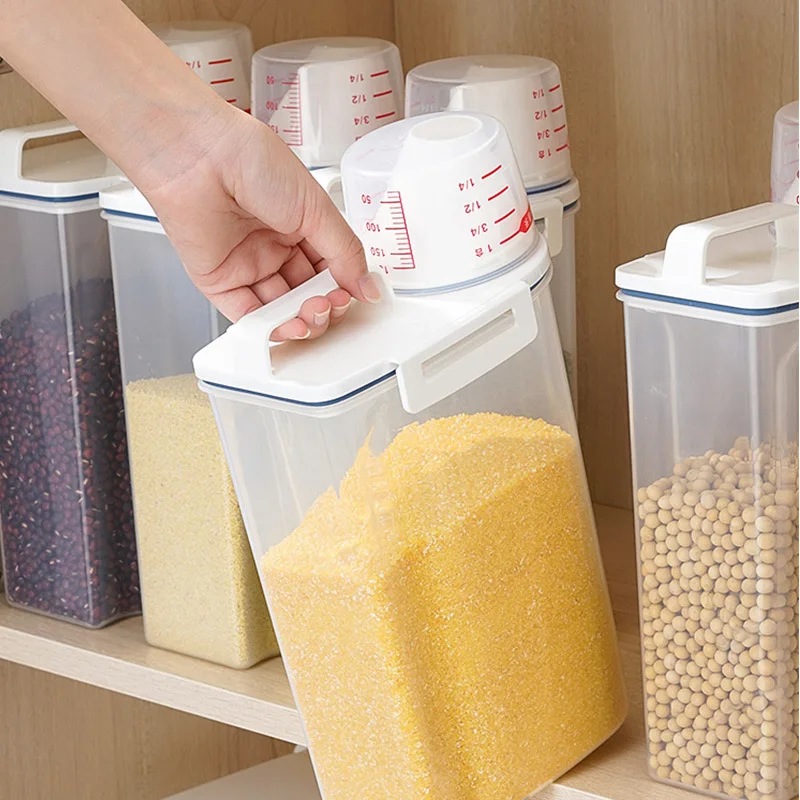 Cereal Container Large Capacity Food Bucket Dispenser With Easy Pouring Lid  Storage Tank Food Container Double-grid Cereal Box