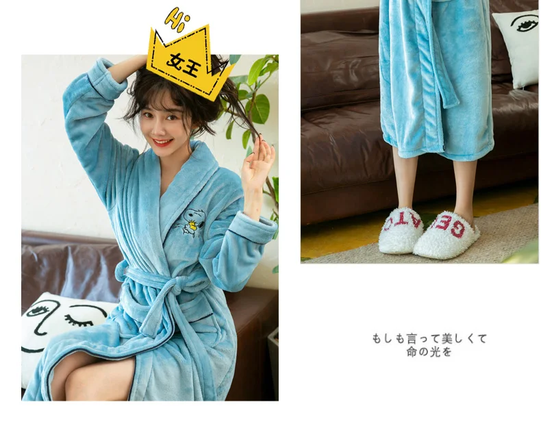Winter robe women Chinese Female Coral Fleece night-robe Kimono Thick Warm Nightgown Sleepwear Women Casual Bathrobe Plus Size