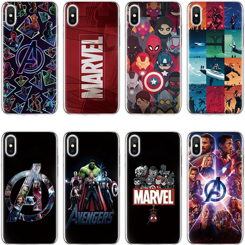 

Marvel SuperheroSoft TPU Silicone Batman Cover For iPhone 5 5S SE 6 7 8 Plus X XS XR XS Max Coque The Avengers For iPhone 7 Case