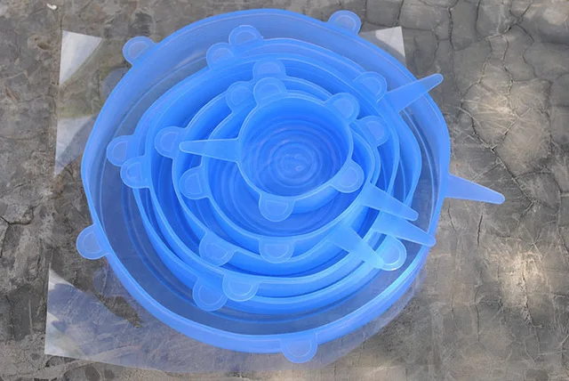 T0057-blue 6 шт Силиконовые растягивающиеся крышки УНИВЕРСАЛЬНЫЕ СИЛИКОНОВЫЕ пищевые обертывания миски крышки кастрюли силиконовые крышки кастрюли кулинарные кухонные принадлежности - Цвет: T0057-blue