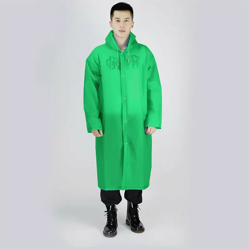 UK Мужская Женская длинная водонепроницаемая куртка дождевик с капюшоном на кнопках дождевик наружный EVA Цельный Дождевик - Цвет: Светло-зеленый