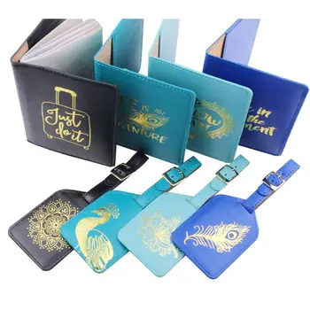 

Travel Passport Cover Holder Case Organizer Luggage Tag Name Phone Address Label Identifier PU Suitcase Tags with Strap Gift