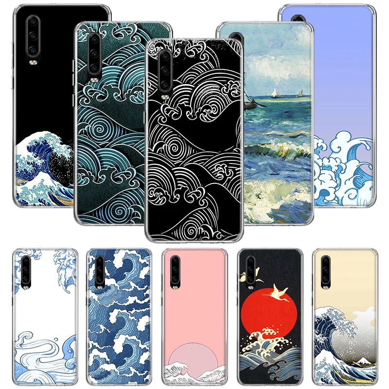 Волнистый чехол для Huawei P40 P30 P20 P10 Mate 30 20 10 Pro Lite P Smart Plus + Z японский зеленый