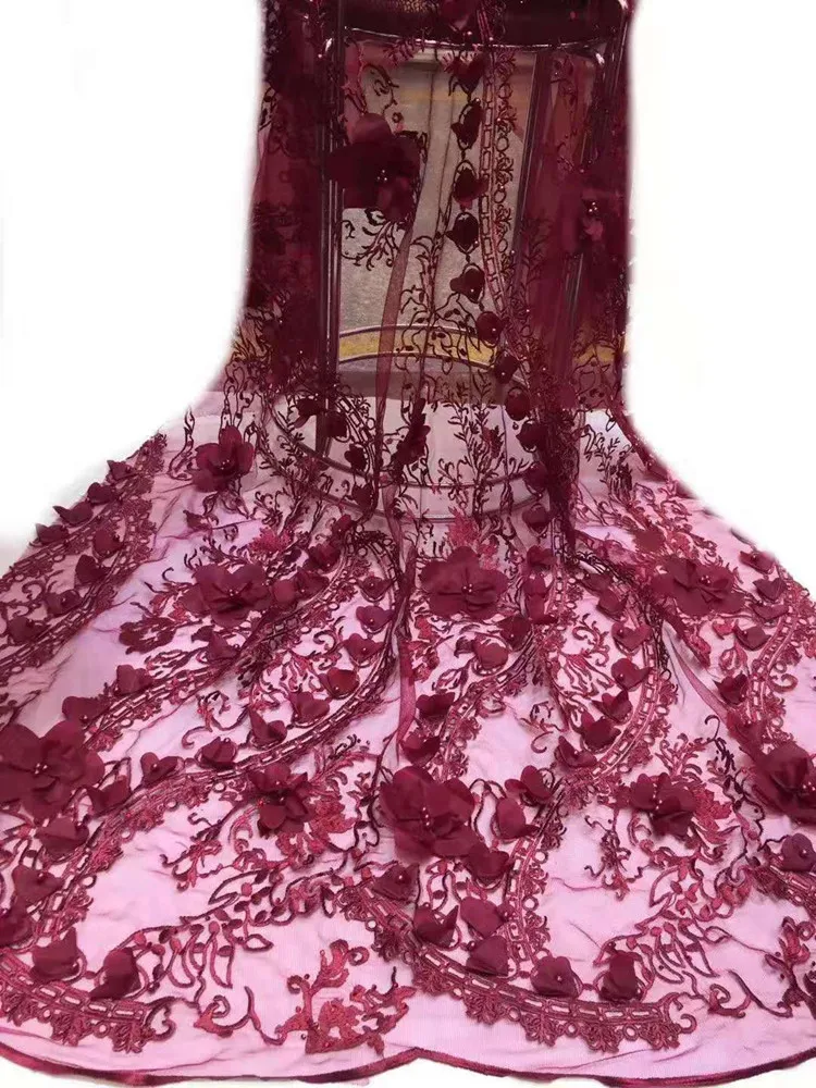 Party dress fabric three dimensional decal embroidery French mesh gauze