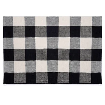 

2-Pack Check Rug Door Mat, 35 inch x 24 inch Cotton Black/White Indoor Outdoor Layered Checkered Rugs Woven