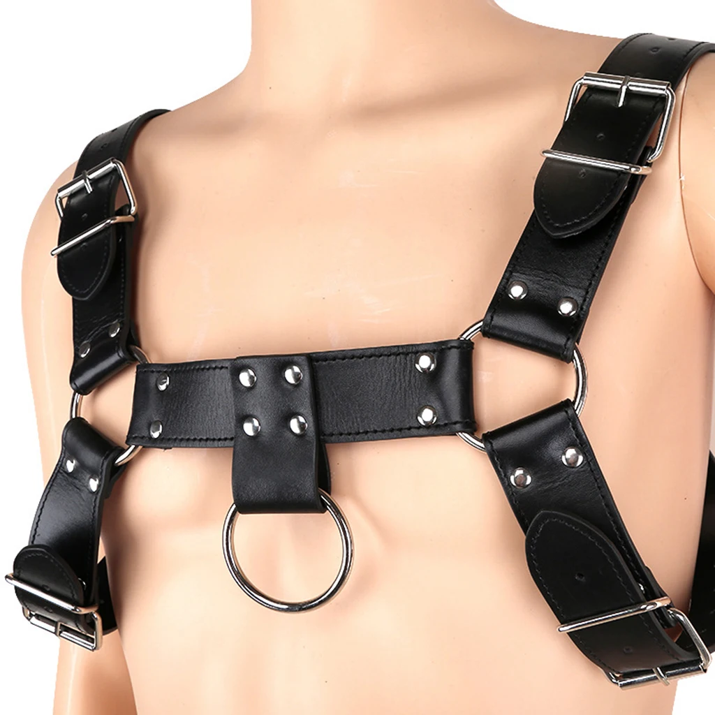 Men Leather Shoulder Chest Harness Adjustable O Rings Buckle Straps