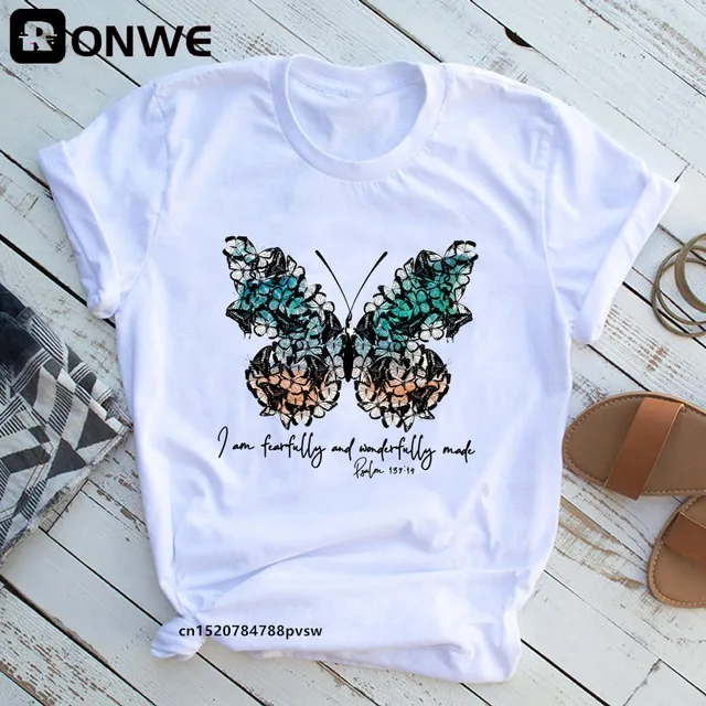 Woman Butterfly Tree Print Harajuku Summer Tshirts Casual Round Neck Short Slee Top Tee Shirt,Drop Ship B2021-13
