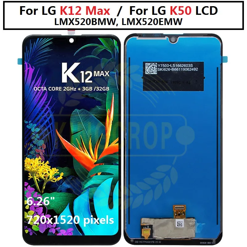 

For LG K12 Max LCD Screen Display LMX520BMW, LMX520EMW Digitizer with frame Assembly Mobile Phone Parts For LG k50 Q60 lcd