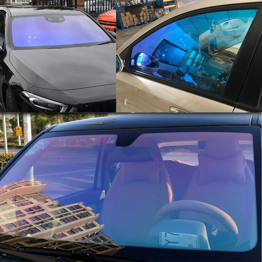 60%VLT Chameleon Window Film Blue Effect Iridescent Clear Solar Film for  Car