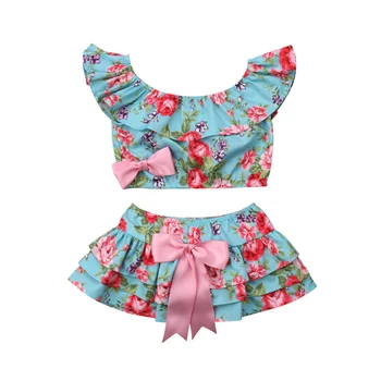 

Baby Girl Clothes Set 2020 Summer Toddler Infant 2pcs Outfit Sweet Floral Ruffle 1-5Years Tops Crop Shorts Outfits Sunsuit