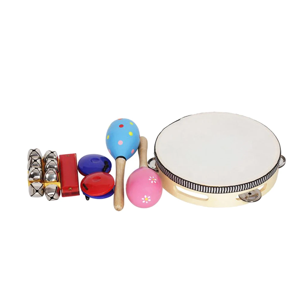 1 Set Maraca Handbell Castanets Harmonica Tambourine Kids Toddler Colorful Preschool Toys