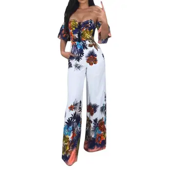 

Printing Womens Jumpsuits Fashion Lace Up Elegant Ruffle Half Sleeve Off Shoulder Wide Leg Jumpsuit Ropa Mujer 2020 New Hot E