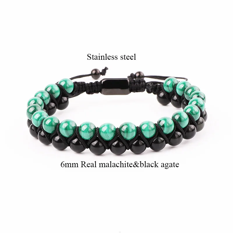 High Quality Double Layer Natural Stone Malachite&Black Agate Beads Woven Macrame Bracelet Jewelry For Men - Image 2