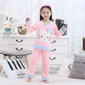 

2020 New Children's Flannel Pajamas Set Boys and Girls Cartoon Coral Fleece Head Protector Home Service