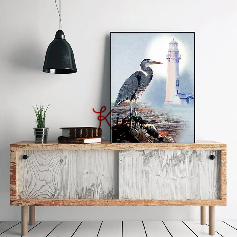 

Kirin show Diamond Painting Seaside Lighthouse Scenery Full Square Daimond Mosaic Bird Home Decor Diamond Embroidery Landscape