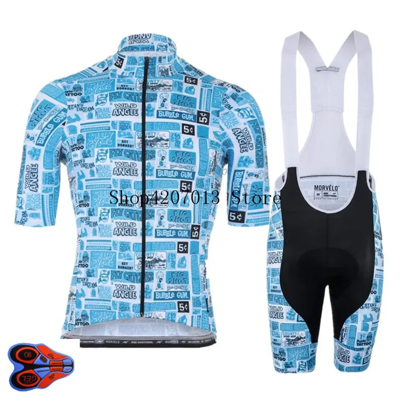 Morvelo Ropa ciclismo летняя одежда с коротким рукавом для велоспорта мужской костюм из Джерси для прогулок верховой езды на велосипеде 9D одежда нагрудник шорты комплект - Цвет: as picture
