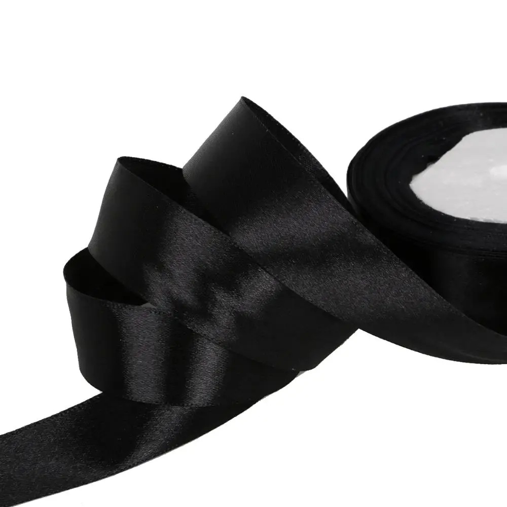 Black 7/10/13/15/20/25 мм, 25 ярдов атласная лента для рукоделия Декор Свадебная вечеринка украшения подарочной упаковки принадлежности для скрапбукинга - Цвет: Black
