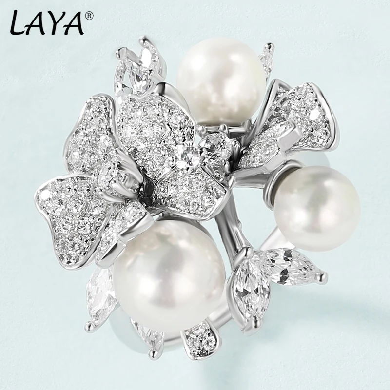 LAYA 샤이닝 지르콘 쉘 진주 귀걸이 반지 목걸이 세트, 여성용 웨딩 럭셔리 쥬얼리 2022 트렌드
