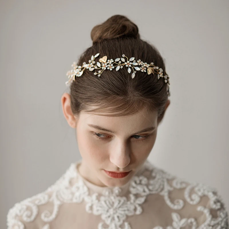 

O347 Vintage Floral Lady Fairy Crystal Wedding Hairband Handmade Hair Accessories Gold Bridal HeadPiece