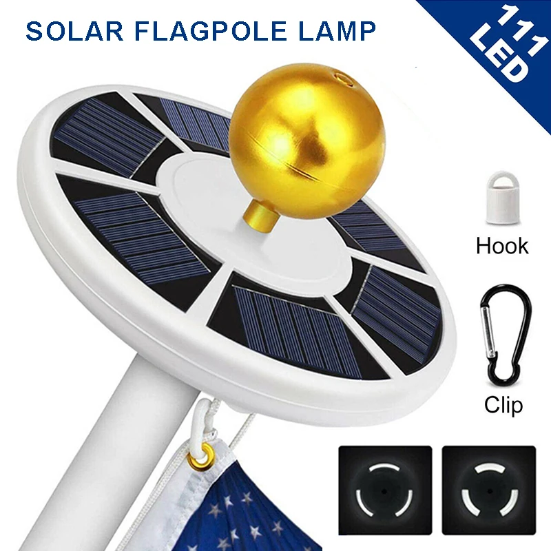 111 LED Solar Powered Flagpole Light Waterproof Bright Full Coverage
