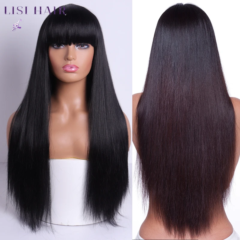 LISI HAIR Blonde Long Straight Wig With Bangs Synthetic Hair Wigs Bang With Wig For Woman Black Brown Heat Resistant Wigs 1 LISI HAIR Blonde Long Straight Wig With Bangs Synthetic Hair Wigs Bang With Wig For Woman Black Brown Heat Resistant Wigs 1