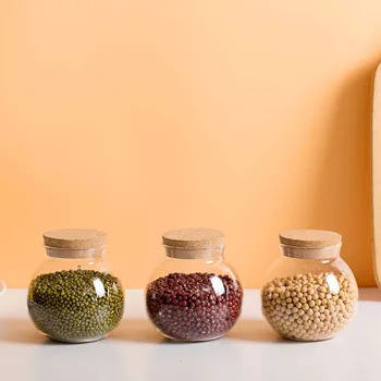 

Clear Glass Food Storage Jar Can Bottle with Airtight Cork Top Container Kitchen Food Storage Containers