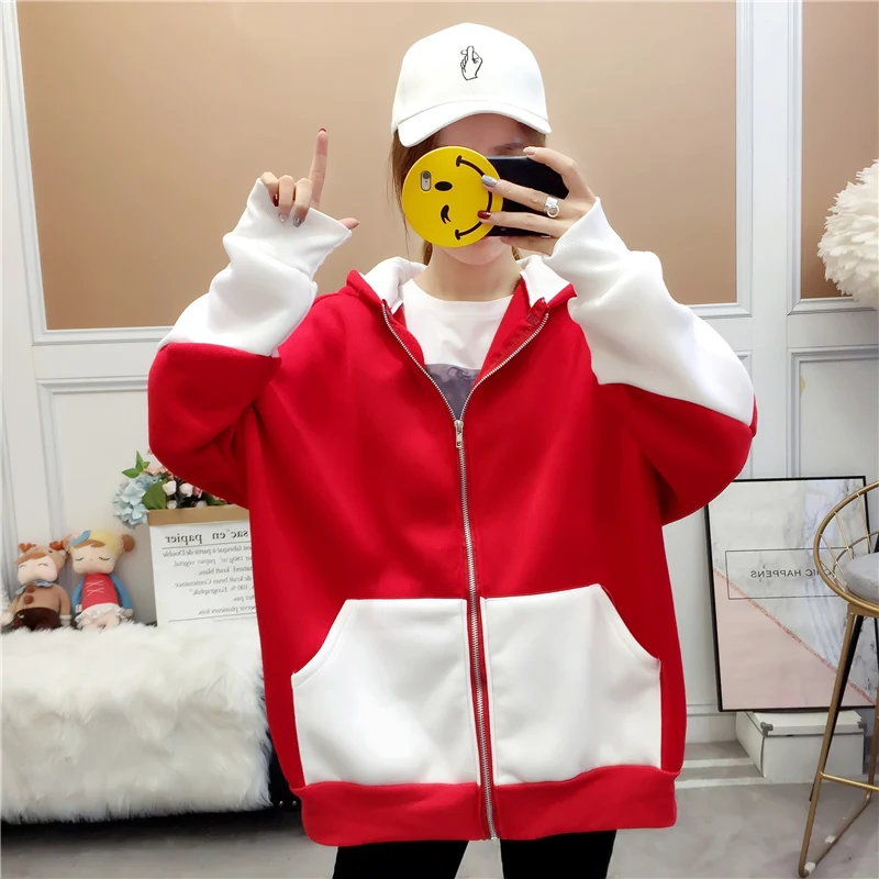 Zuolunouba зимняя одежда для женщин толстовка с надписью Harajuku на молнии плюс бархатная Женская худи свободного кроя с длинным рукавом Повседневная Женская