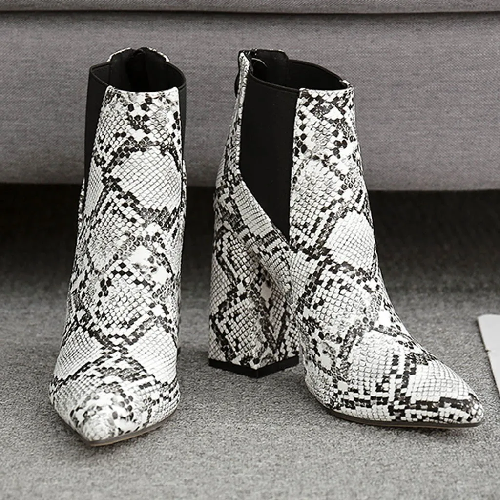 

2019 Autumn Winter New Women Ankle Boots Sexy Platform High Heel Snake Color Boots Woman Matching Elastic Band Boots Jly30