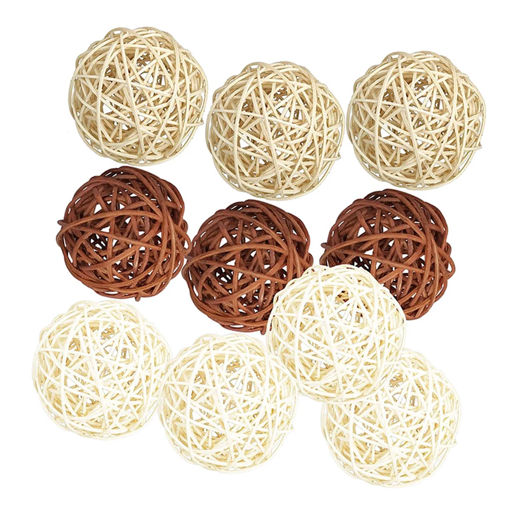 10PCS Wicker Rattan Balls Natural Spheres DIY Craft Wedding Decoration House Ornaments Vase Filler Xmas Home Ornament
