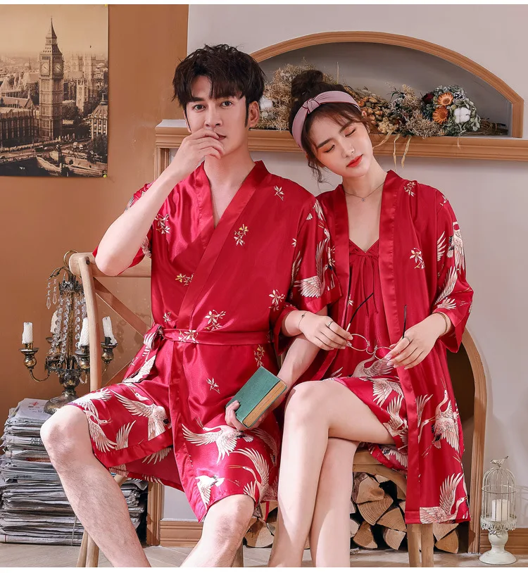 Мужской Атласный халат халаты и женский халат влюбленные Свадьба медовый месяц ночная рубашка халат шелковый кимоно пижамы халат ночная рубашка
