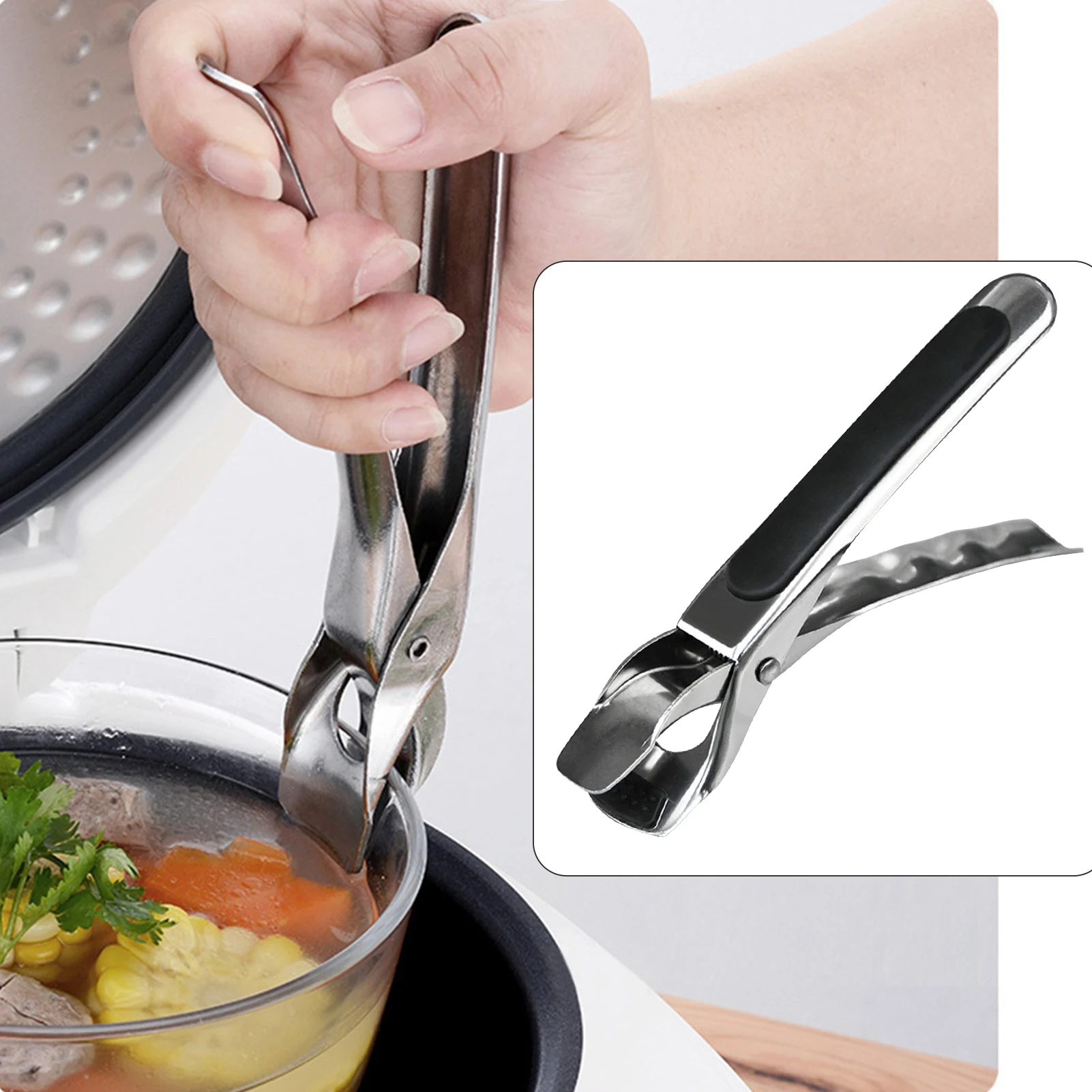 Details about   Bowl Clip Pot Gripper Hot Plate Pan Stainless Steel Dish Clamp Kitchen Holder US 