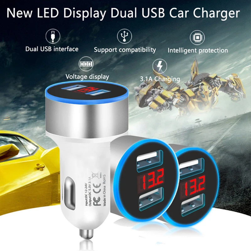 Двойной Переходник USB для зарядки в машине 12 V-24 V Два Порты и разъёмы USB светодиодный Дисплей прикуривателя Тип смарт мобильный телефон Зарядное устройство s быстрое зарядное устройство