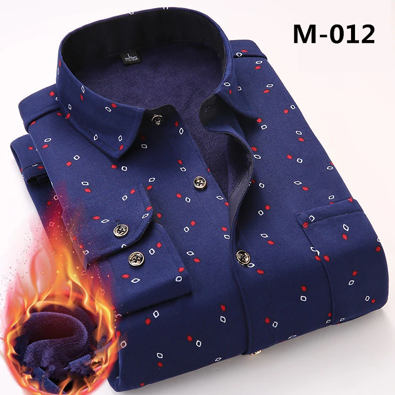 Fashion Men's Print Plaid Warm Thick Velvet Fleece Shirts Winter Long Sleeve Dress Shirt for Men Soft Flannel Camisa Masculina