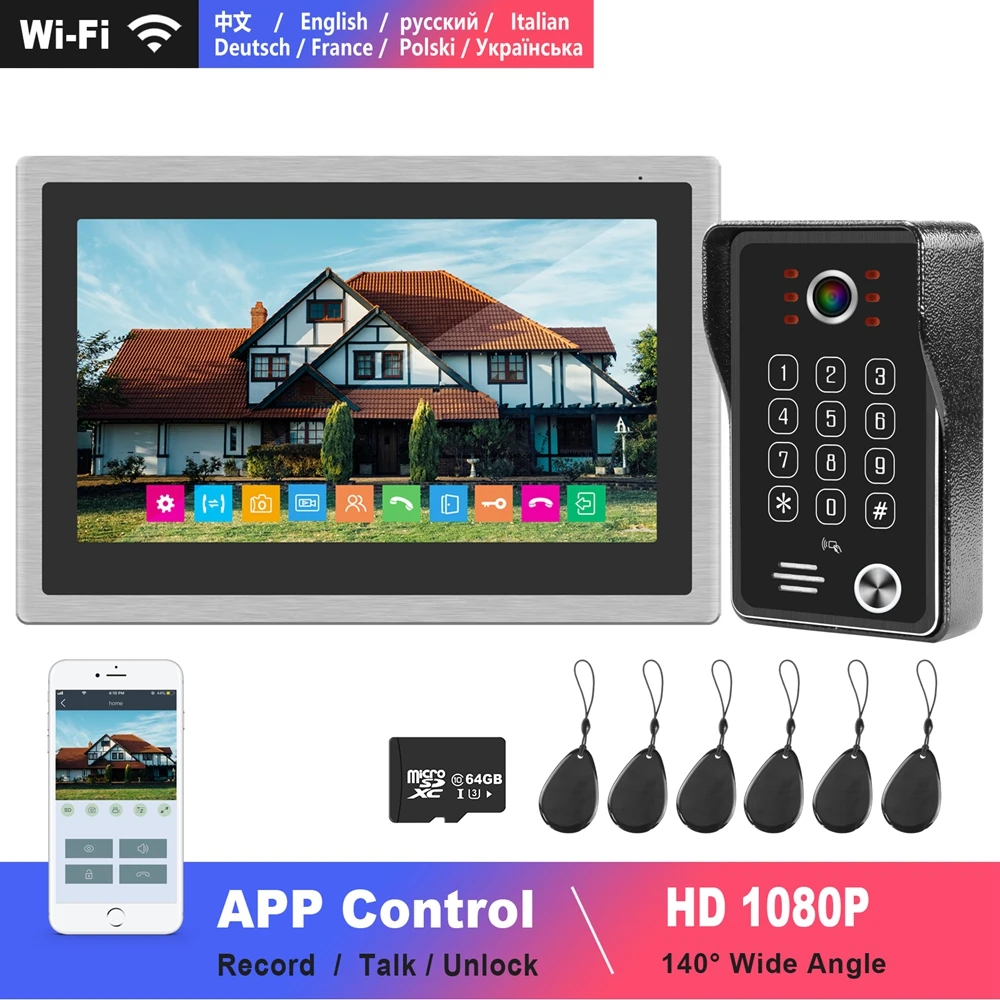 Dragonsview Wi Fi видеодомофон IP беспроводной для дома HD 1080P дверной звонок 10 дюймовый