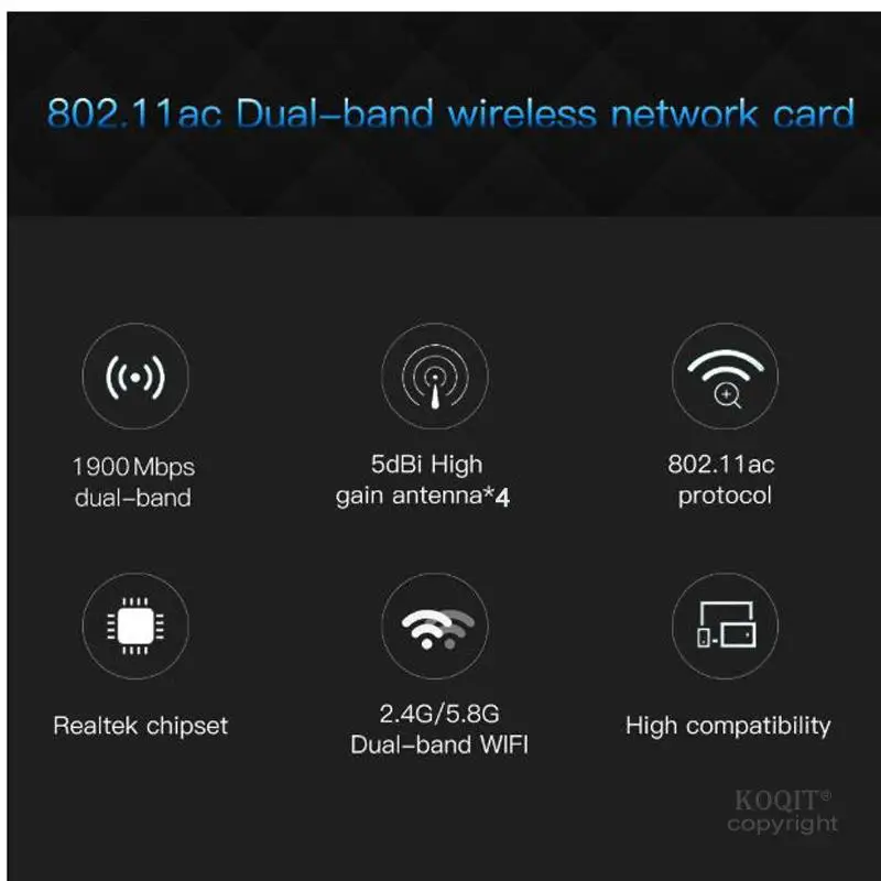802.11AC 1900 Мбит/с высокоскоростной двухдиапазонный 2,4/5 ГГц беспроводной PCI Express адаптер ПК сетевая карта с 4* 5dBi антенны для рабочего стола