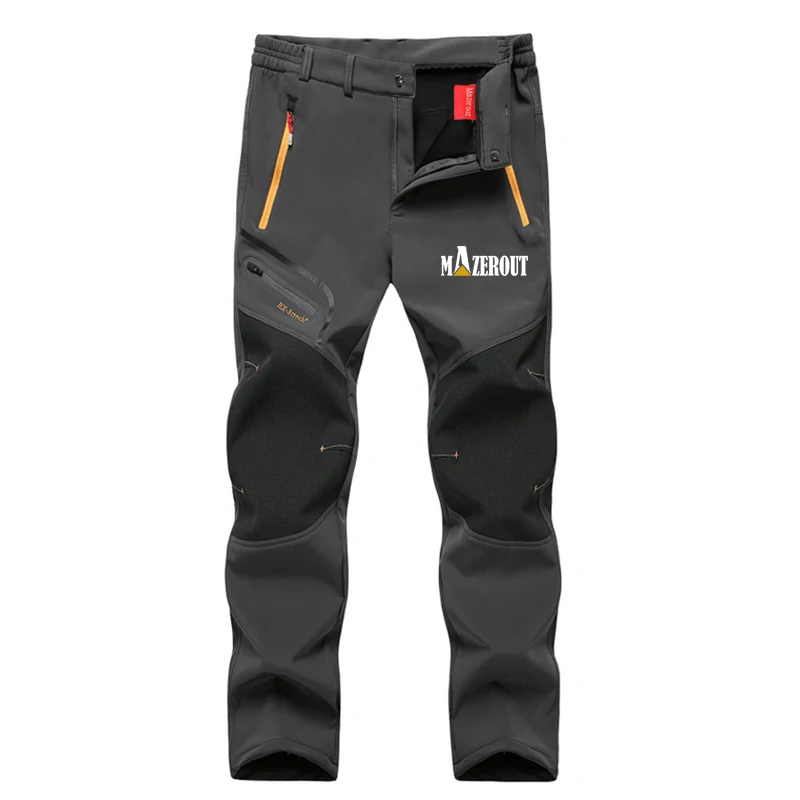 Негабаритных мужские Зимние флисовые водонепроницаемые штаны для улицы мягкие панцирные брюки походные треккинговые походные спортивные туристические тренировочные брюки - Цвет: Gray