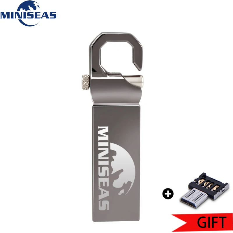 USB флеш-накопитель Miniseas, реальная емкость, высокая скорость, Matel-12, милый, 8 ГБ, 16 ГБ, 32 ГБ, флеш-накопитель, флешка для ПК - Цвет: Gray with adapter