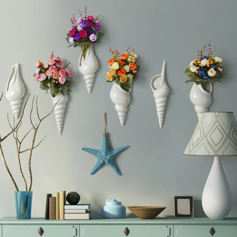 Conch Starfish Beach Decor Nautical Home Bedroom Living Room Hanging Vase Background Wall Decoration Seashells natural shell ornaments,resin starfish ornaments