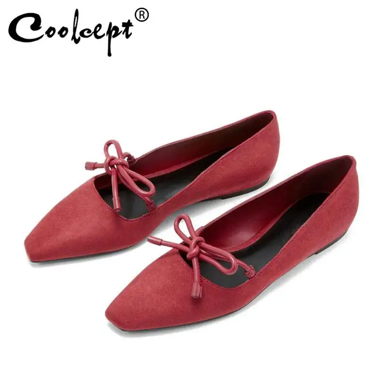 

Coolcept Women Flats Shoes Fashion Bowknot Square Toe Casual Ballet Dance Shoes Women Brand Comfort Lazy Footwear Size 35-40