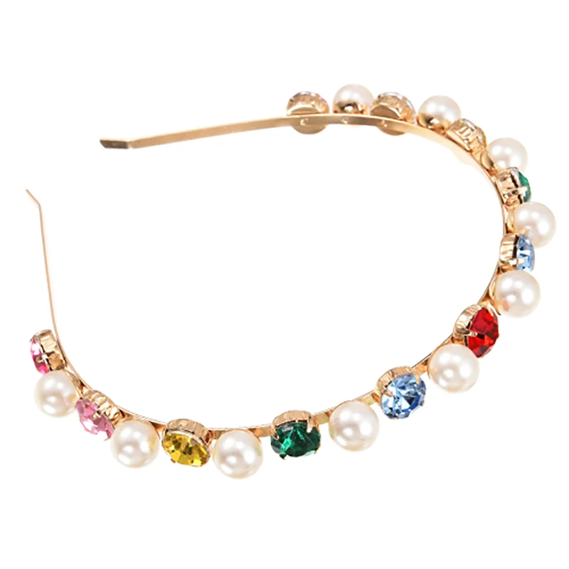 

ZHINI New Korean Trendy Imitation Pearls Headbands for Women Retro Alloy Colorful Crystal Hair band Hair Accessories Jewelry