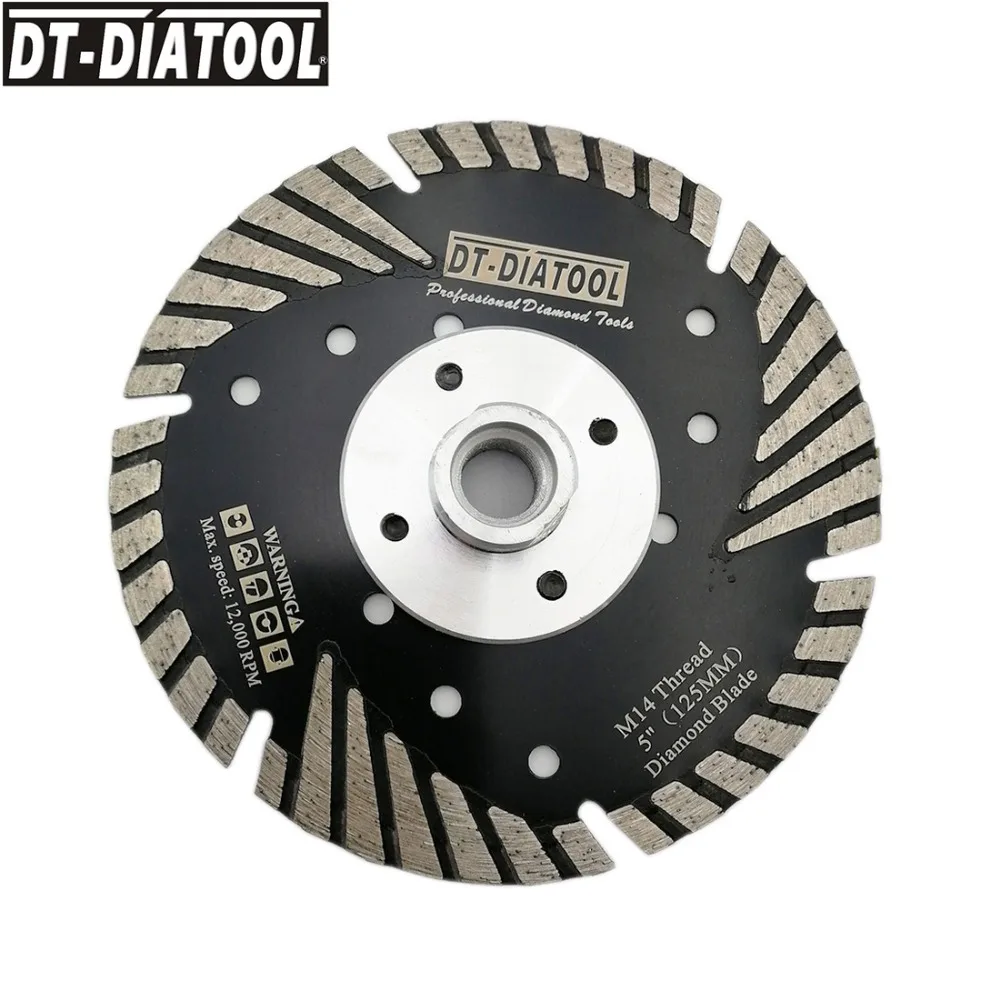 DT-DIATOOL 1pc Dia 125mm/5inch M14 thread Diamond Cutting Disc with Slant Protection Teeth Saw Blades for Stone Concrete Marble