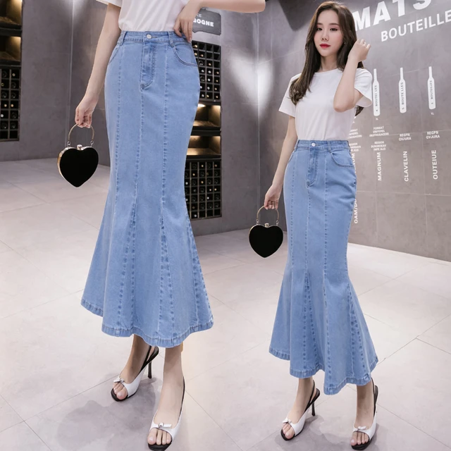 Free Shipping 2023 New Fashion Long Maxi Denim Jeans Women S-XL High Waist  Spring Summer Mermaid Style Pockets Skirts - AliExpress