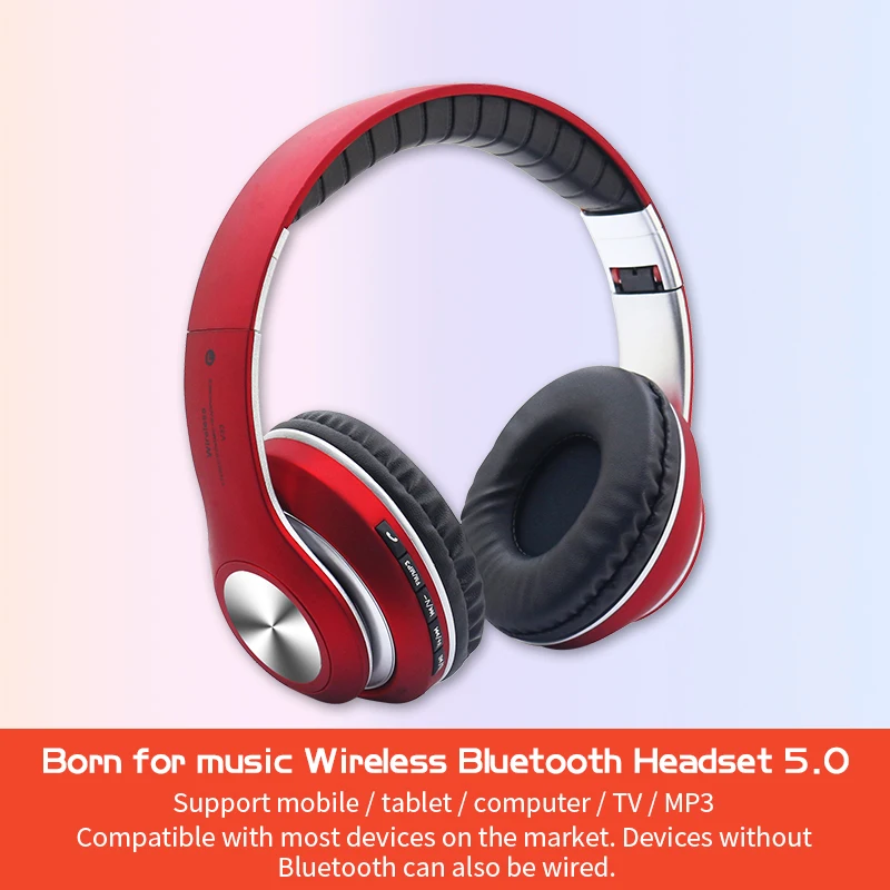 Красный V33 Bluetooth V5.0 бас гарнитура беспроводные наушники Bluetooth стерео HIFI наушники с микрофоном TF карта AUX кабель - Цвет: Красный