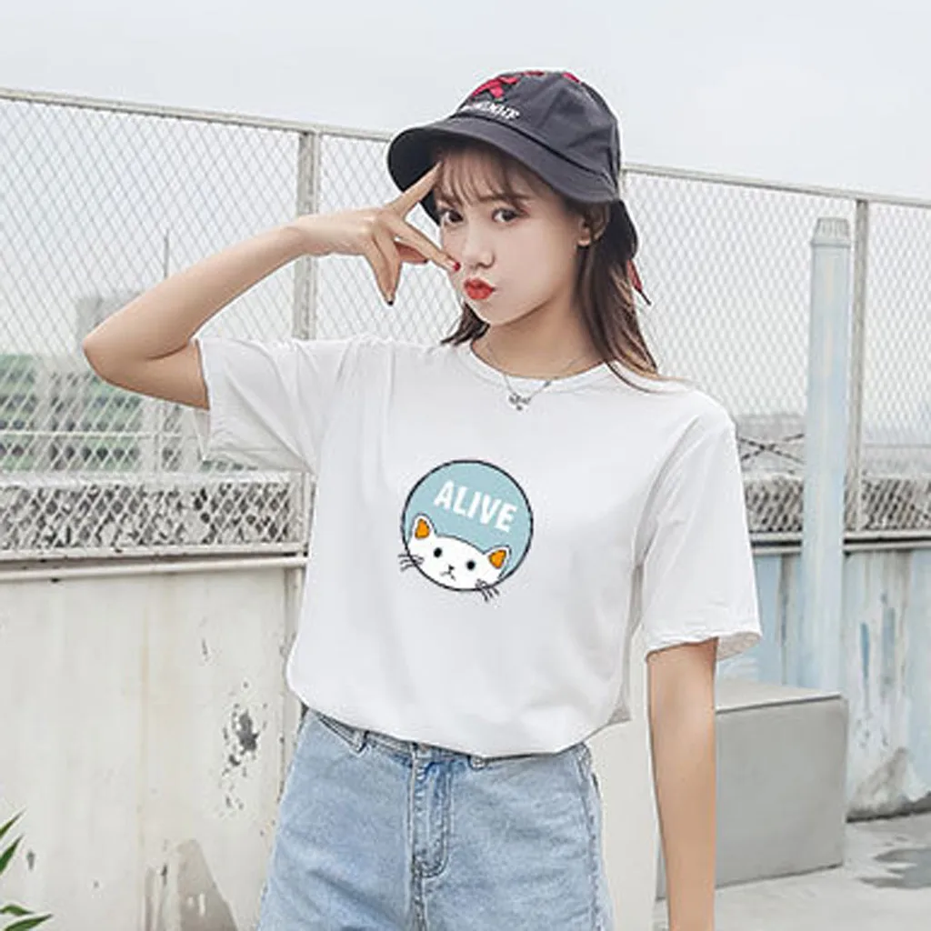 Женская футболка в стиле Харадзюку с коротким рукавом забавная изображением